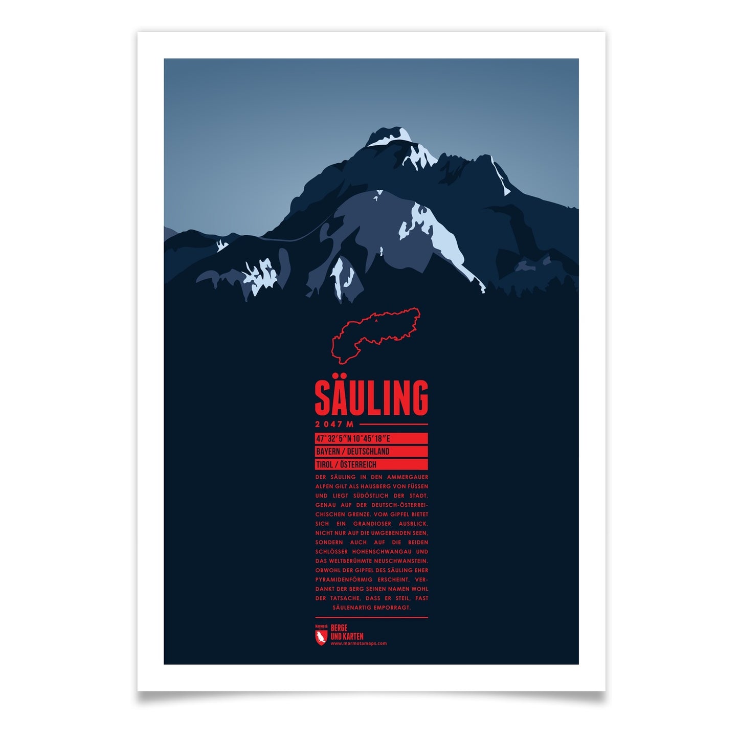 Säuling als illustrierter Druck von Marmota Maps (2047 m, Ammergauer Alpen)