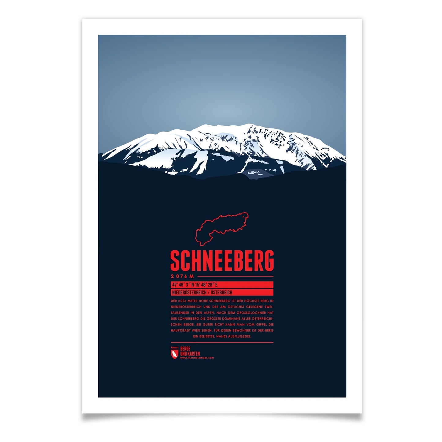 Schneeberg als illustrierter Druck von Marmota Maps (2076 m, Nördliche Kalkalpen)
