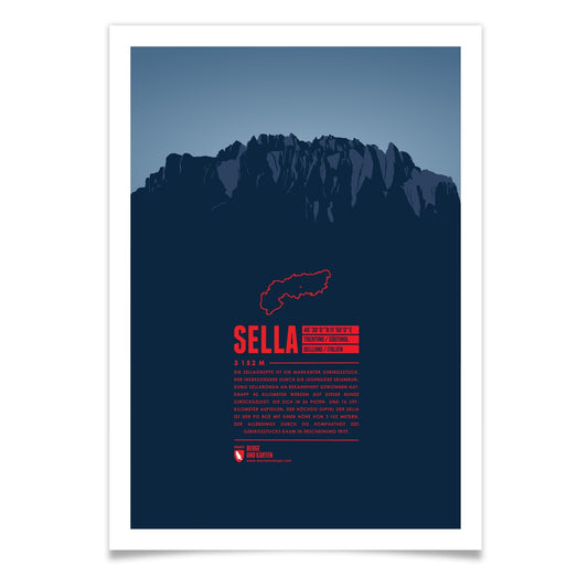 Sella als illustrierter Druck von Marmota Maps (3152 m, Dolomiten)
