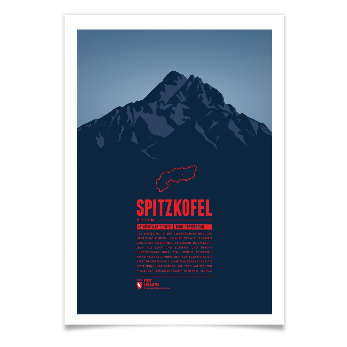 Spitzkofel als illustrierter Druck von Marmota Maps (2717 m, Gailtaler Alpen)