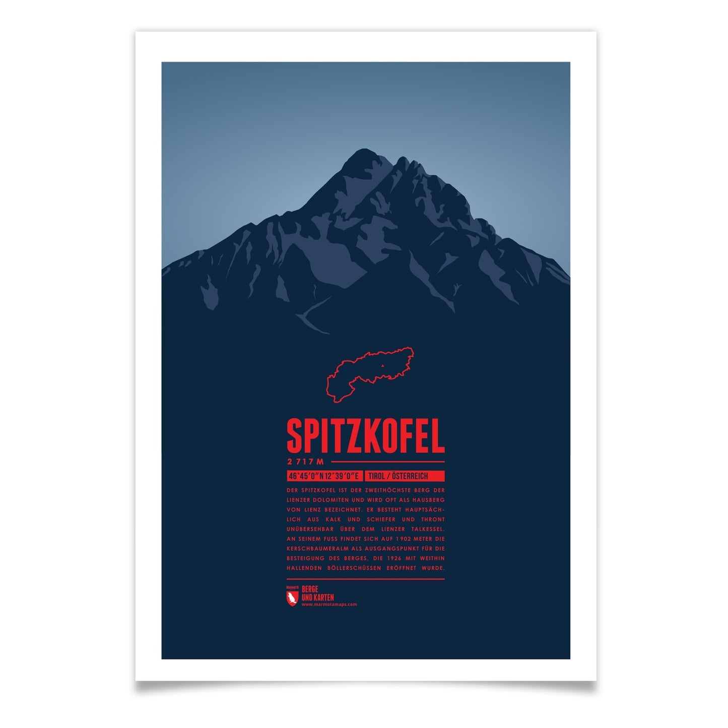 Spitzkofel als illustrierter Druck von Marmota Maps (2717 m, Gailtaler Alpen)