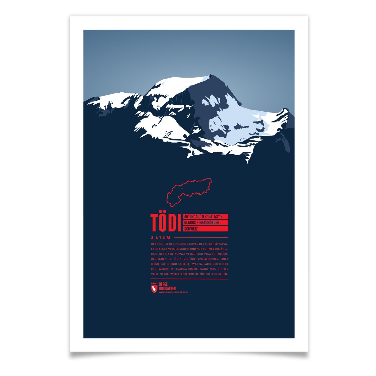 Tödi als illustrierter Druck von Marmota Maps (3614 m, Glarner Alpen)