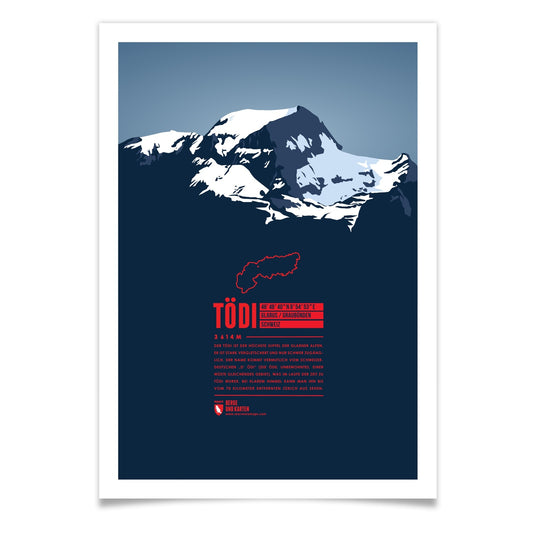 Tödi als illustrierter Druck von Marmota Maps (3614 m, Glarner Alpen)