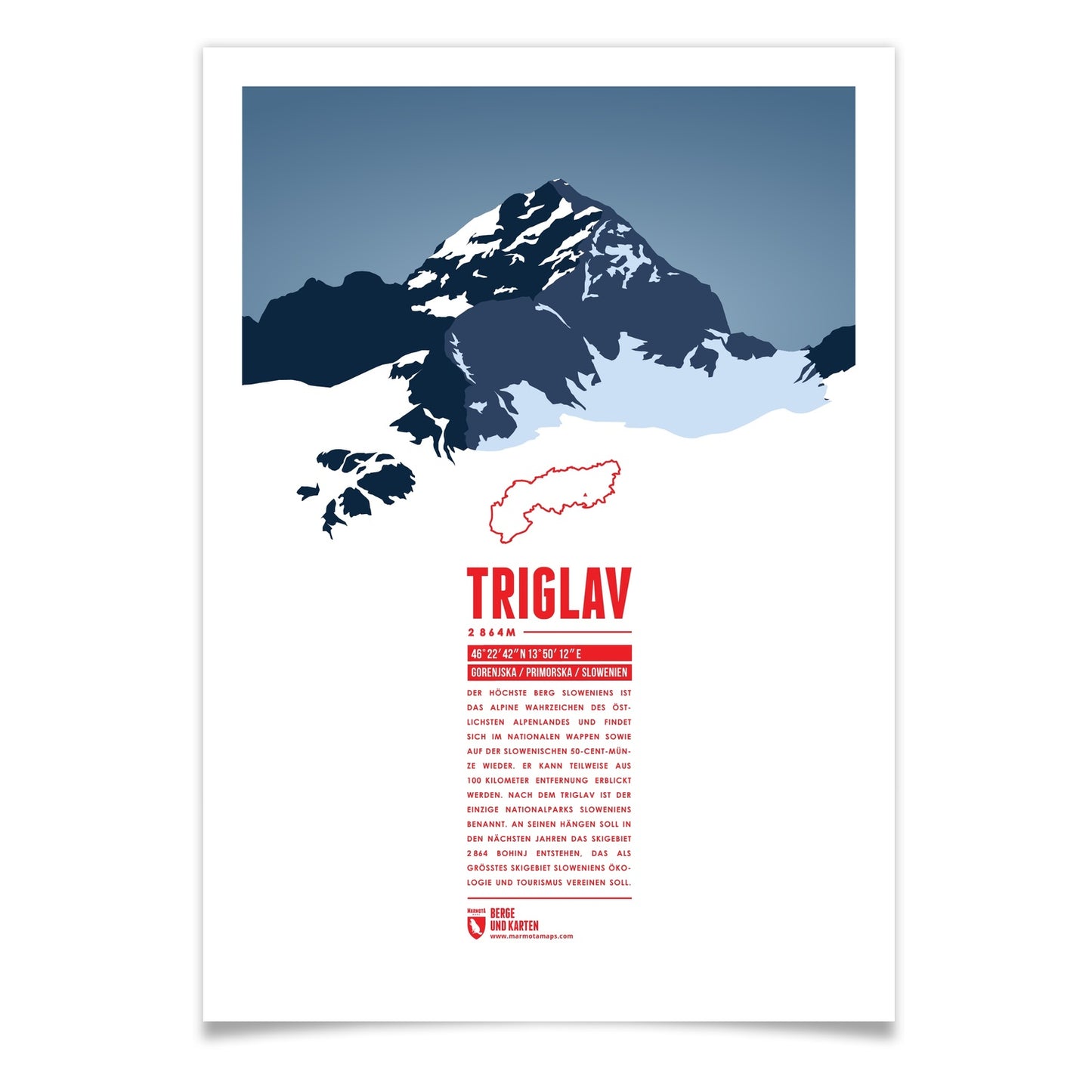 Triglav als illustrierter Druck von Marmota Maps (2864 m, Julische Alpen)