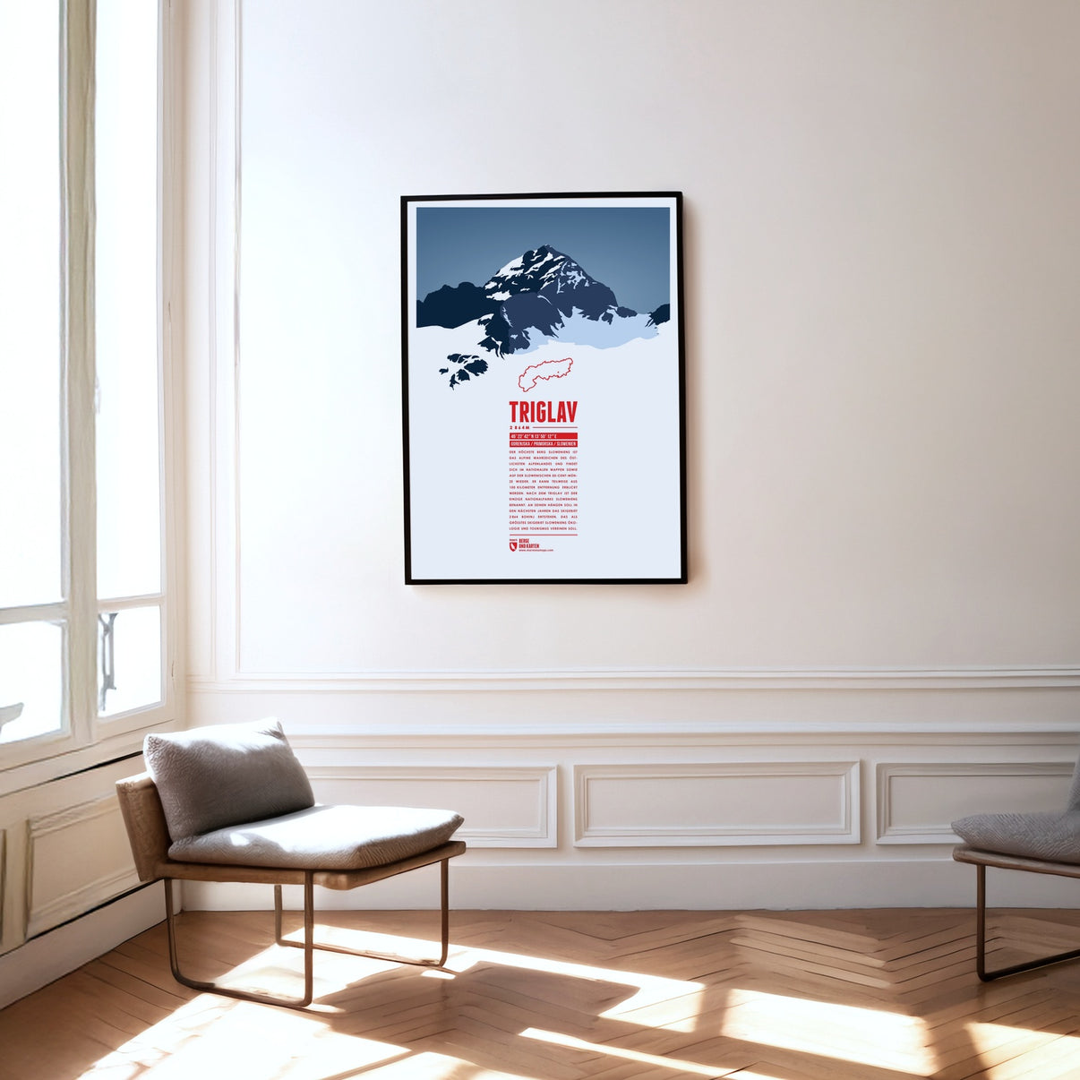 Triglav als Druck an einer Wand hängend
