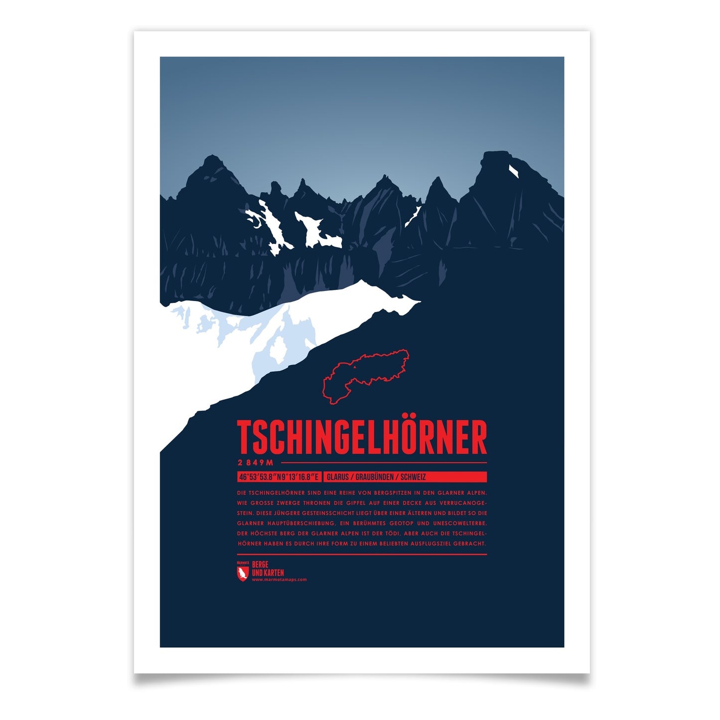 Tschingelhörner als illustrierter Druck von Marmota Maps (2849 m, Glarner Alpen)