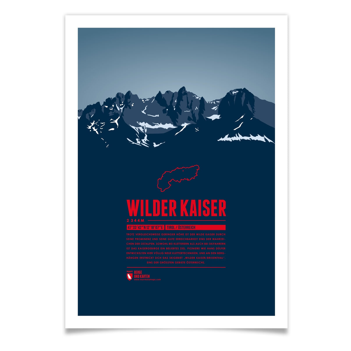 Wilder Kaiser als illustrierter Druck von Marmota Maps (2344 m, Nördliche Kalkalpen)
