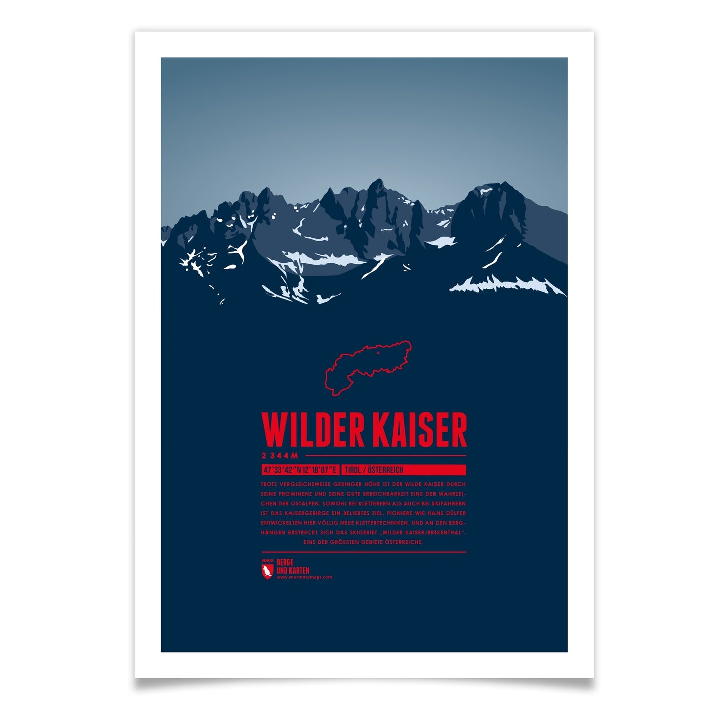 Wilder Kaiser als illustrierter Druck von Marmota Maps (2344 m, Nördliche Kalkalpen)