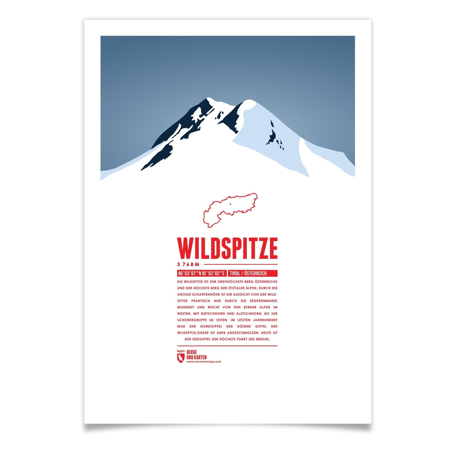 Wildspitze als illustrierter Druck von Marmota Maps (3768 m, Ötztaler Alpen)