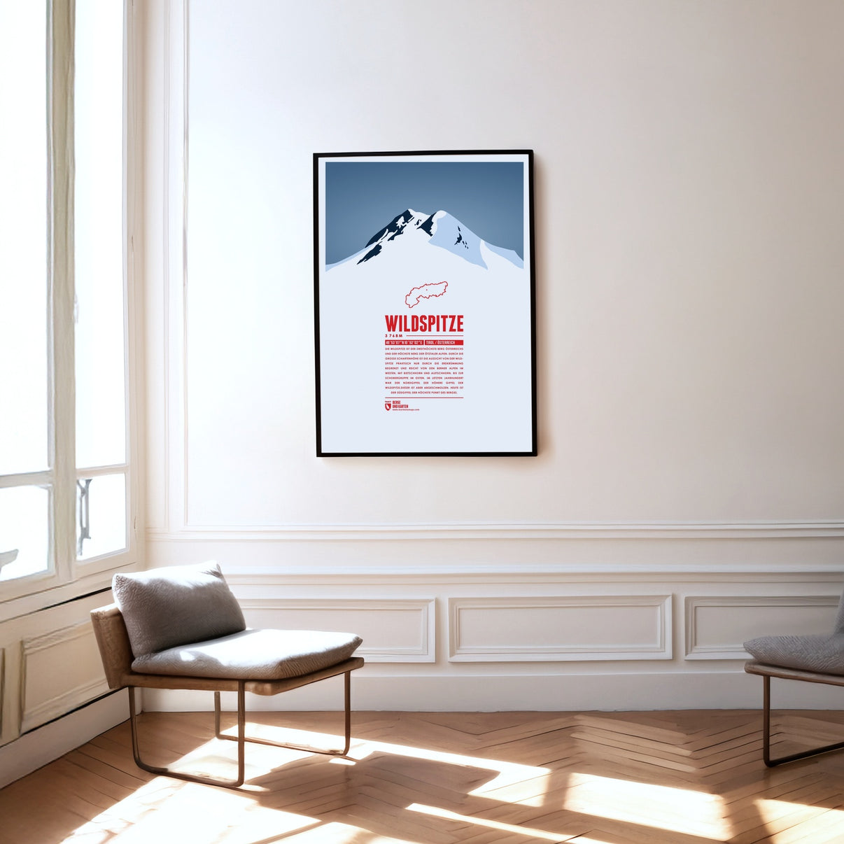Wildspitze als Druck an einer Wand hängend