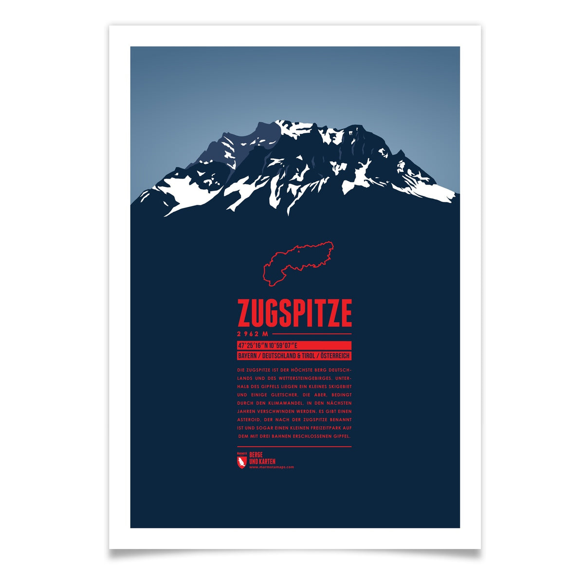 Zugspitze als illustrierter Druck von Marmota Maps auf Papier (2962 m, Nördliche Kalkalpen)