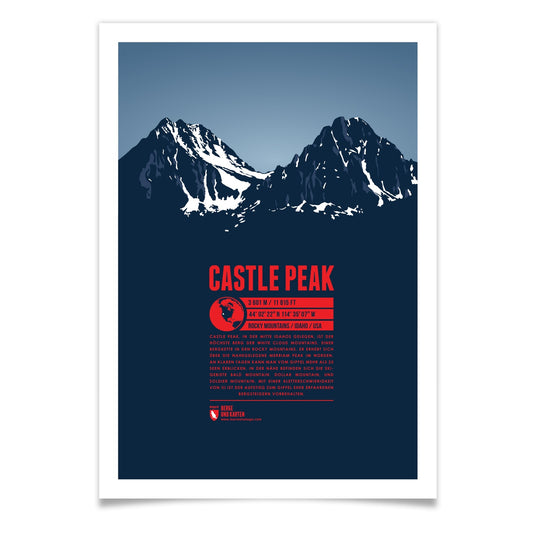 Castle Peak als illustrierter Druck von Marmota Maps (3601 m, Rocky Mountains)