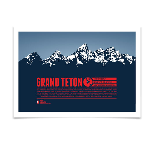 Grand Teton als illustrierter Druck von Marmota Maps (4199 m, Rocky Mountains)