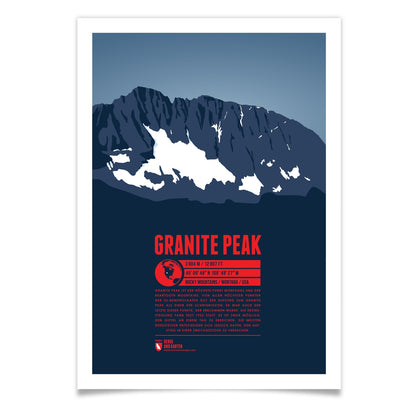 Granite Peak als illustrierter Druck von Marmota Maps (3904 m, Rocky Mountains)