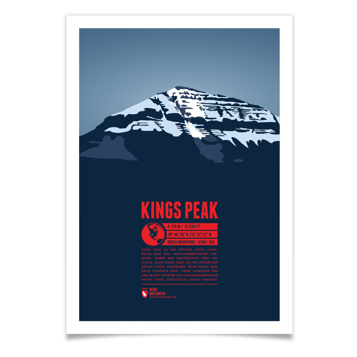 Kings Peak als illustrierter Druck von Marmota Maps (4125 m, Rocky Mountains)