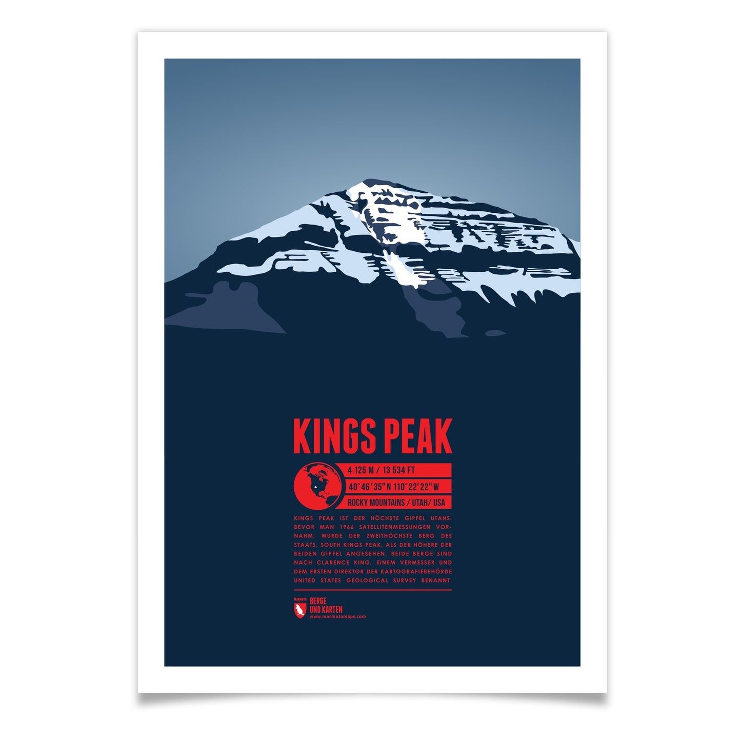 Kings Peak als illustrierter Druck von Marmota Maps (4125 m, Rocky Mountains)