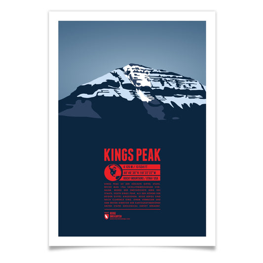 Kings Peak als illustrierter Druck von Marmota Maps (4125 m, Rocky Mountains)