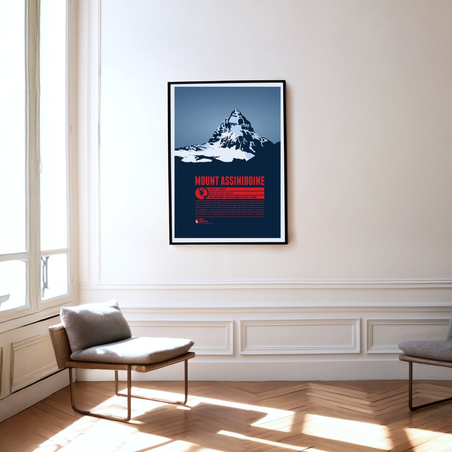 Mount Assiniboine as a print hanging on a wall
