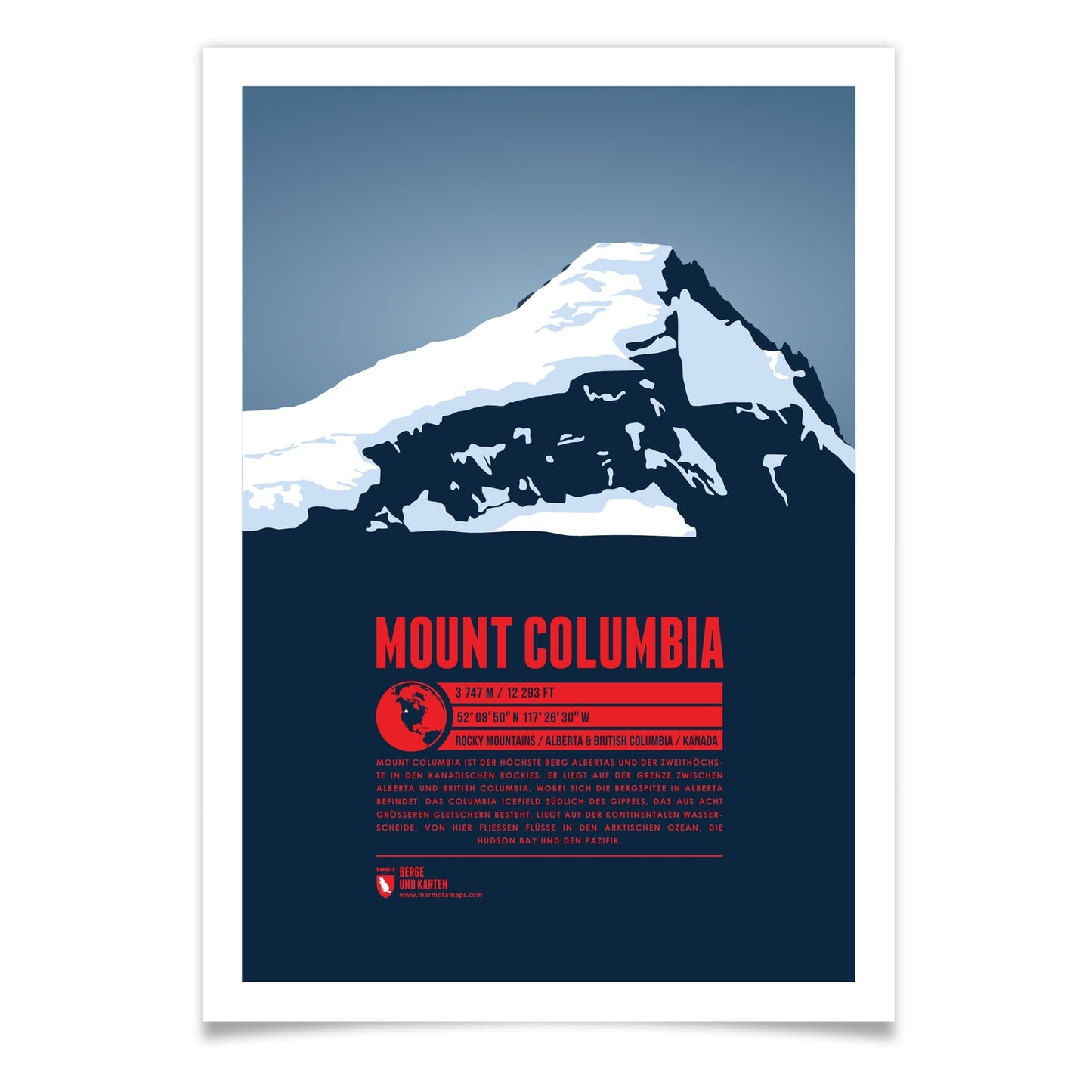Mount Columbia als illustrierter Druck von Marmota Maps (3747 m, Rocky Mountains)