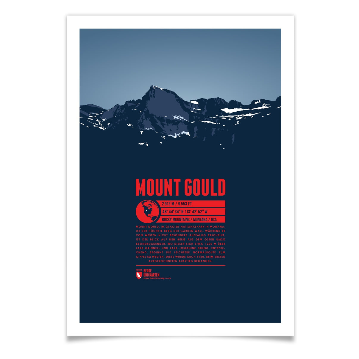 Mount Gould als illustrierter Druck von Marmota Maps (2912 m, Rocky Mountains)