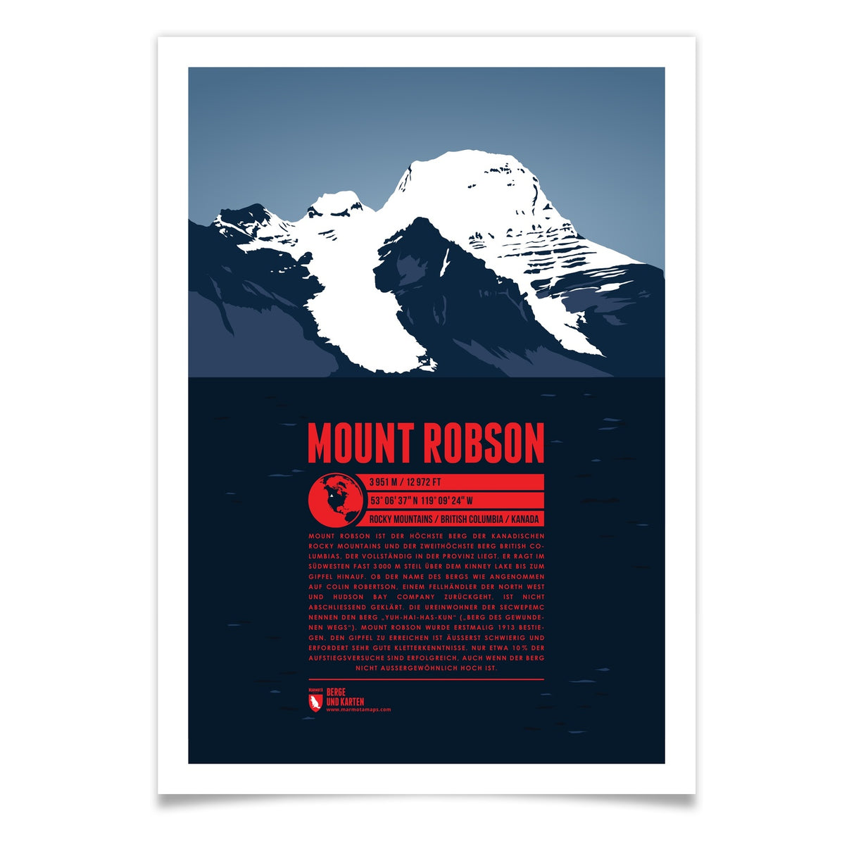 Mount Robson als illustrierter Druck von Marmota Maps (3951 m, Rocky Mountains)