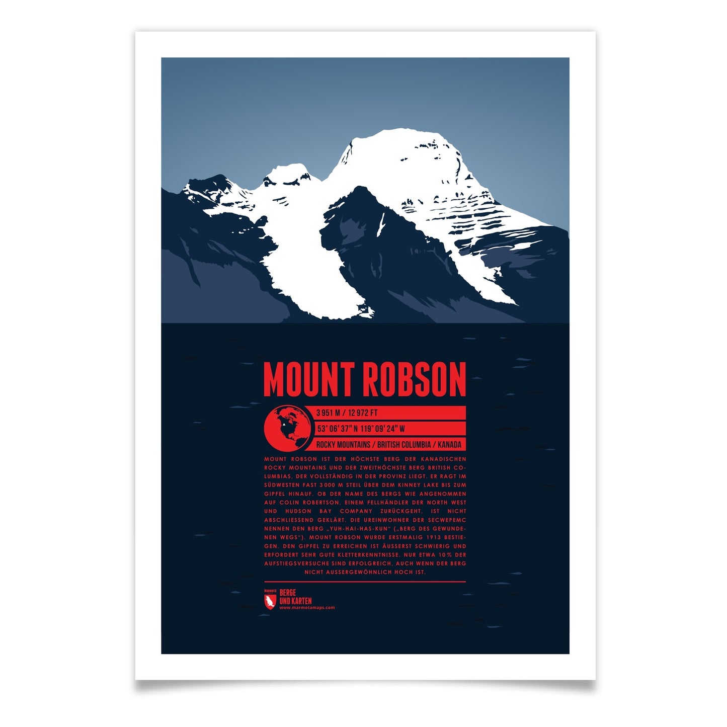 Mount Robson als illustrierter Druck von Marmota Maps (3951 m, Rocky Mountains)
