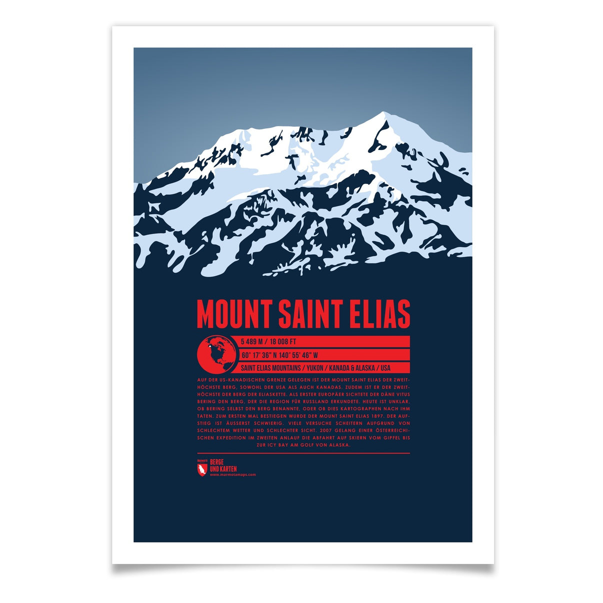 Mount Saint Elias als illustrierter Druck von Marmota Maps (5489 m, Saint Elias Mountains)