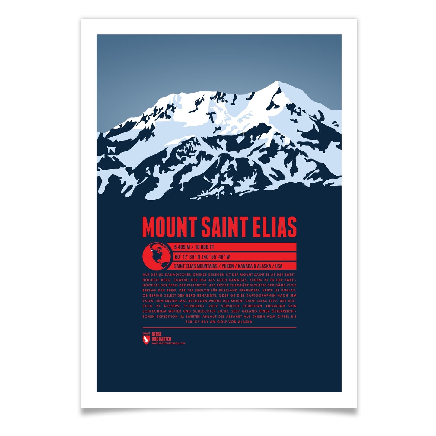 Mount Saint Elias als illustrierter Druck von Marmota Maps (5489 m, Saint Elias Mountains)