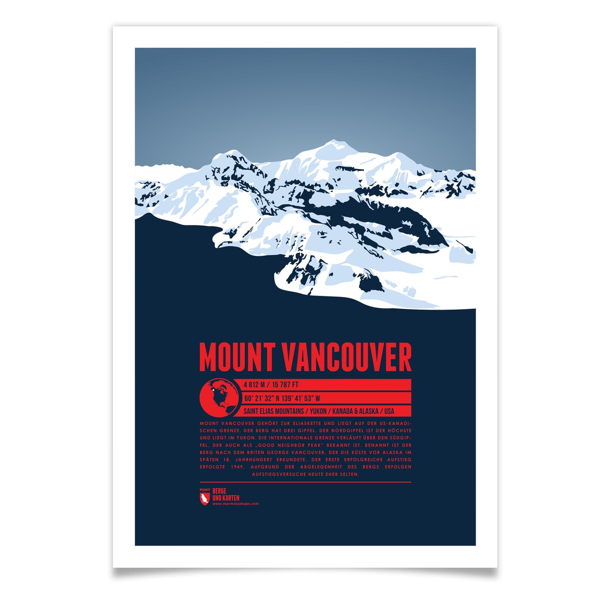 Mount Vancouver als illustrierter Druck von Marmota Maps (4812 m, Saint Elias Mountains)