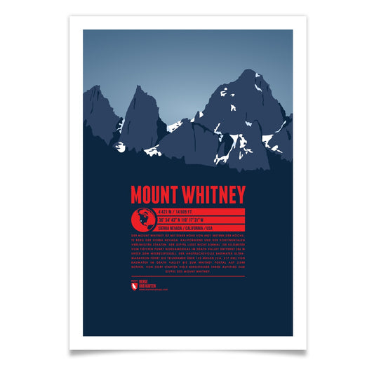Mount Whitney als illustrierter Druck von Marmota Maps (4421 m, Sierra Nevada)