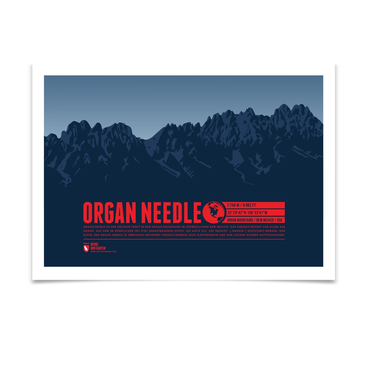 Organ Needle als illustrierter Druck von Marmota Maps (2738 m, Organ Mountains)