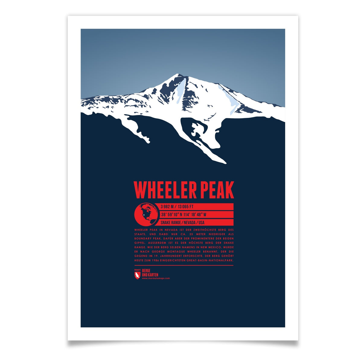 Wheeler Peak (Nevada) als illustrierter Druck von Marmota Maps (3982 m, Snake Range)