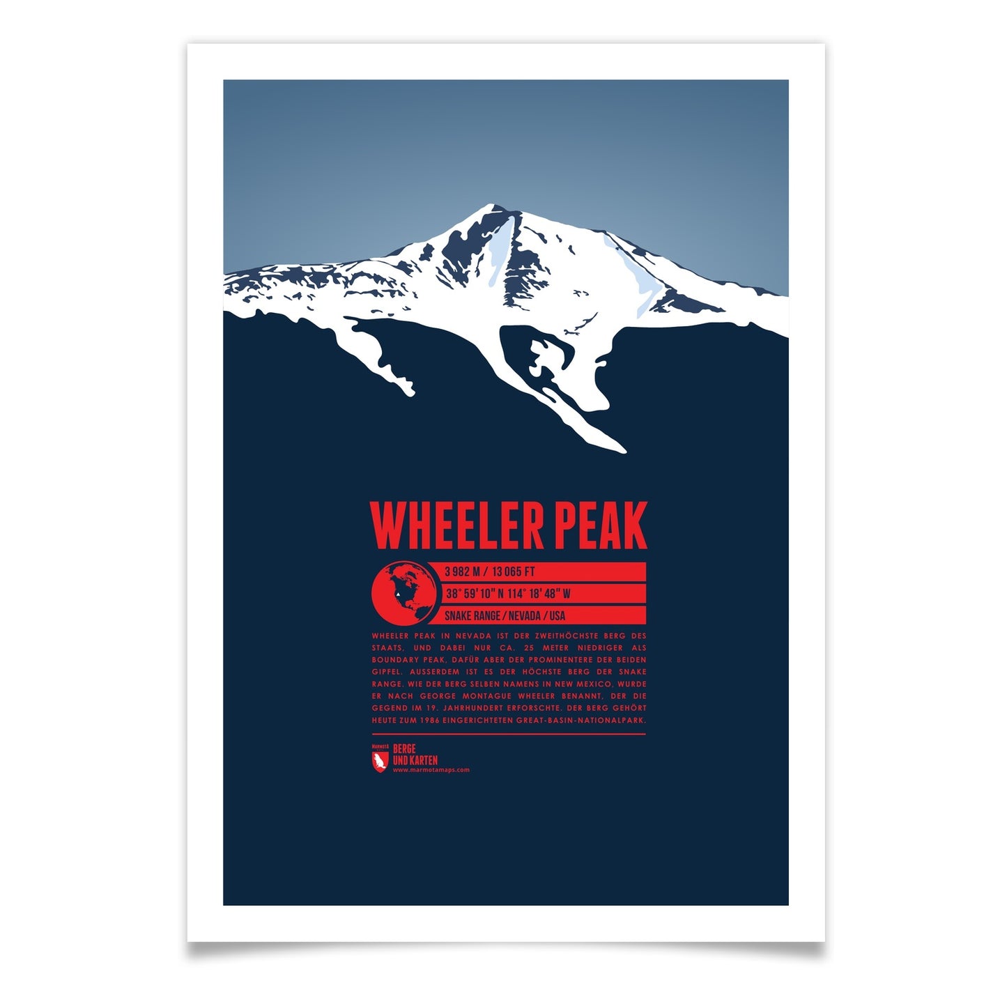 Wheeler Peak (Nevada) als illustrierter Druck von Marmota Maps (3982 m, Snake Range)