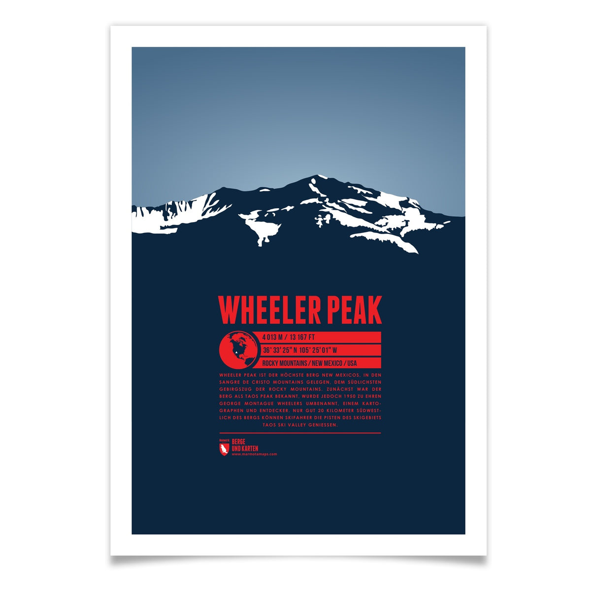 Wheeler Peak (N. Mexico) als illustrierter Druck von Marmota Maps (4013 m, Rocky Mountains)