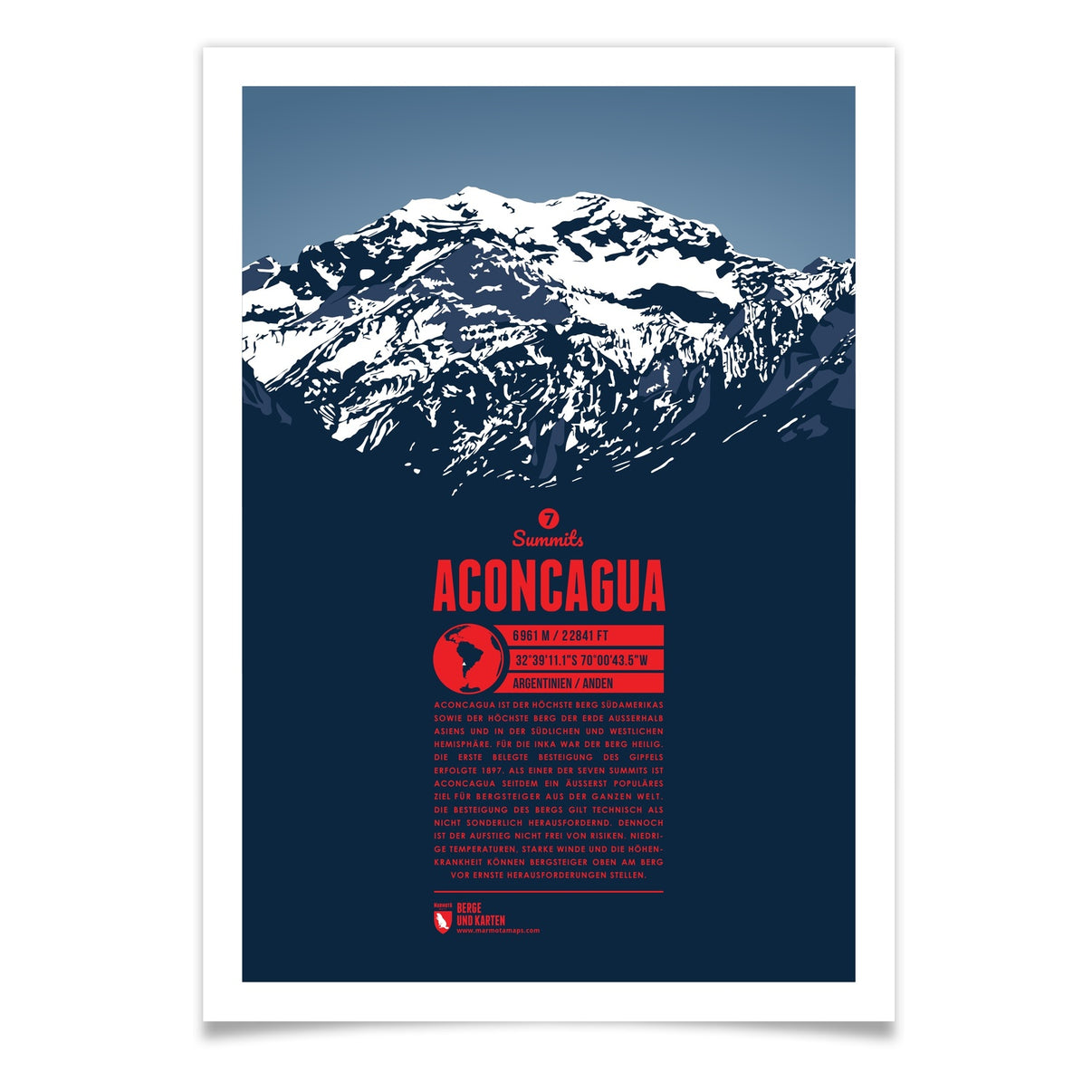 Aconcagua als illustrierter Druck von Marmota Maps (6961 m, Anden)