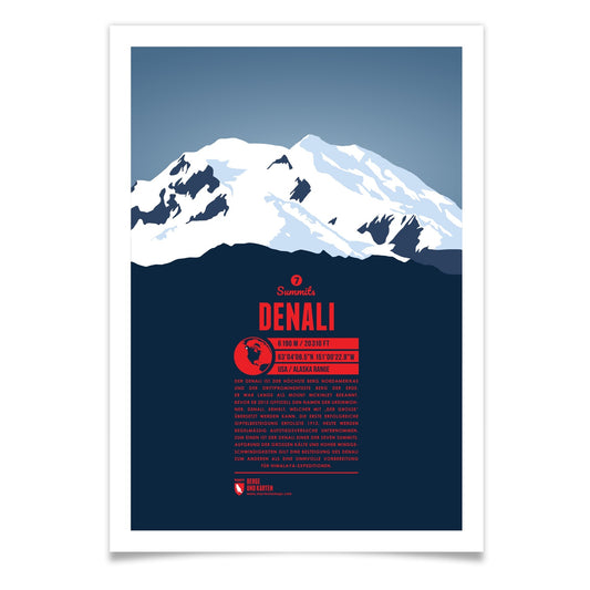 Denali als illustrierter Druck von Marmota Maps (6190 m, Alaska Range)