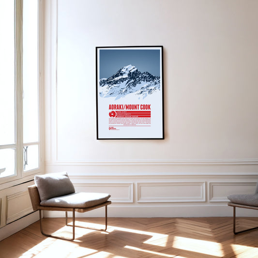 Aoraki / Mount Cook as a print hanging on a wall