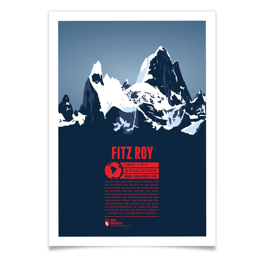 Fitz Roy als illustrierter Druck von Marmota Maps (3405 m, Anden)