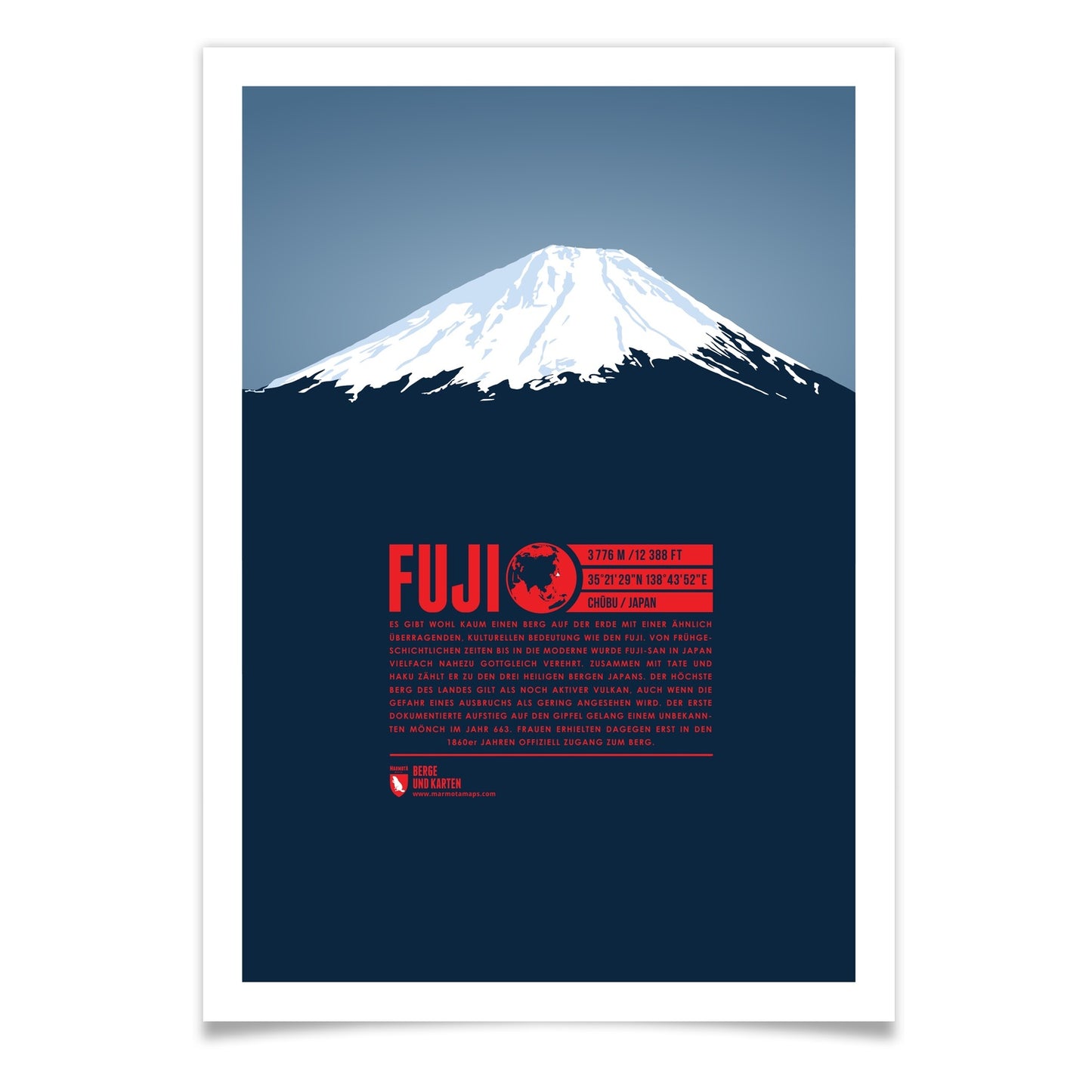Fuji als illustrierter Druck von Marmota Maps (3776 m)