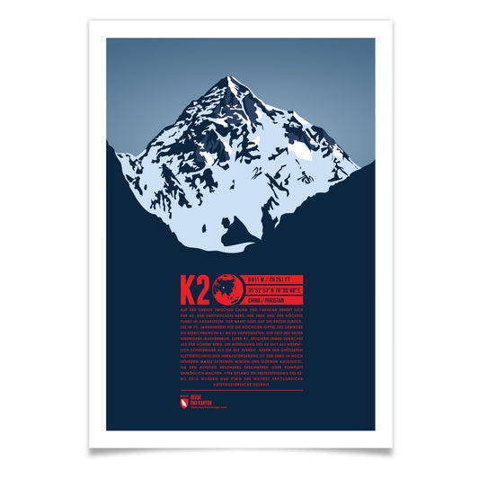 K2 als illustrierter Druck von Marmota Maps (8611 m, Karakorum)