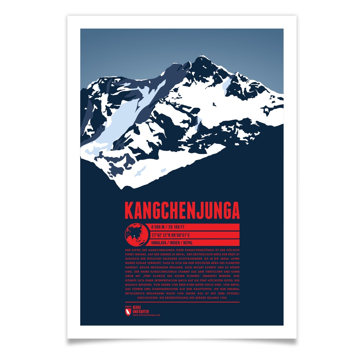 Kangchenjunga als illustrierter Druck von Marmota Maps (8586 m, Himalaya)
