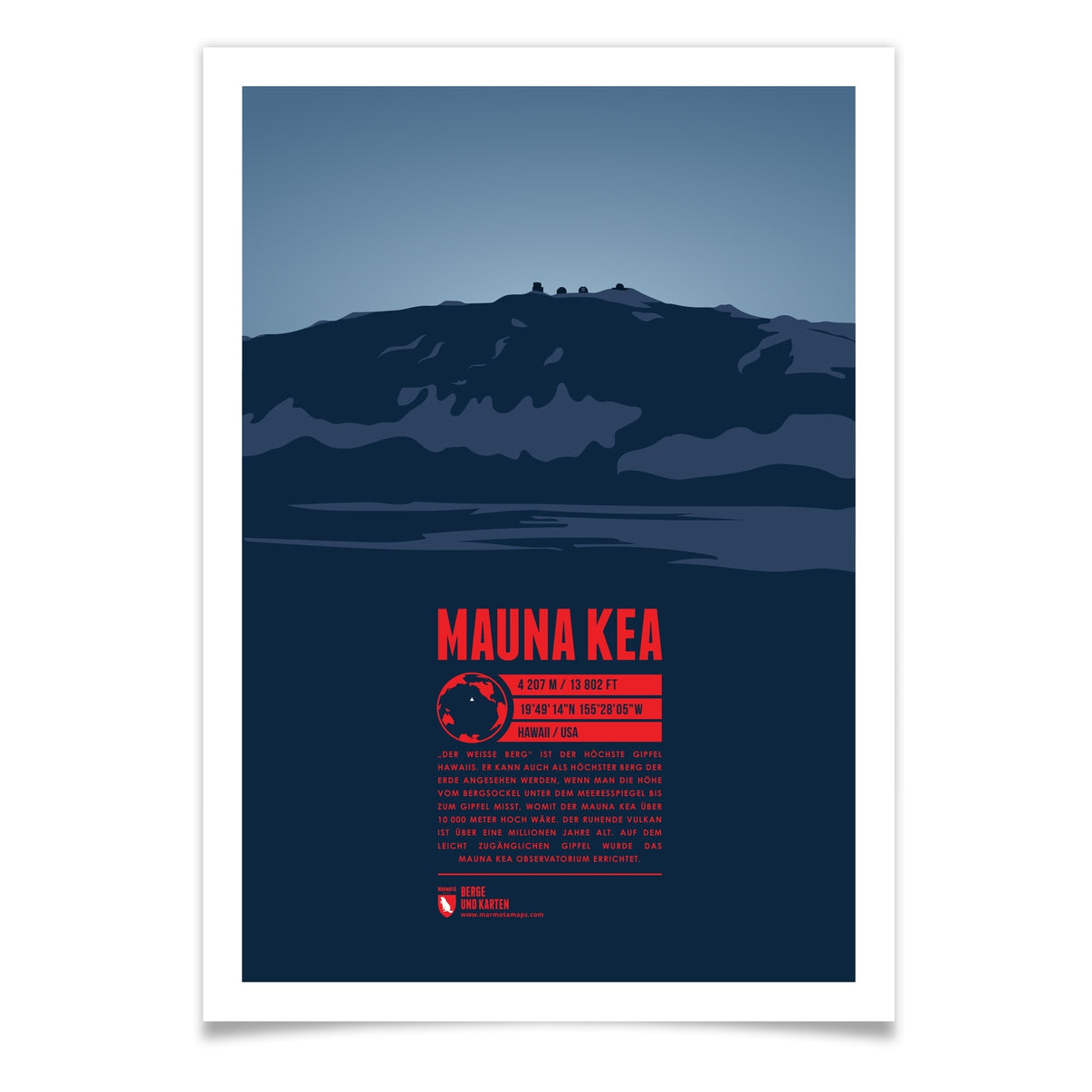 Mauna Kea als illustrierter Druck von Marmota Maps (4207 m)