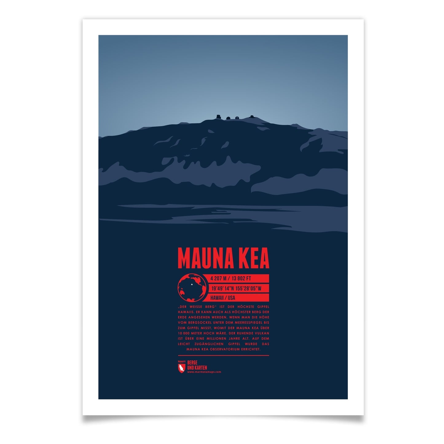 Mauna Kea als illustrierter Druck von Marmota Maps (4207 m)