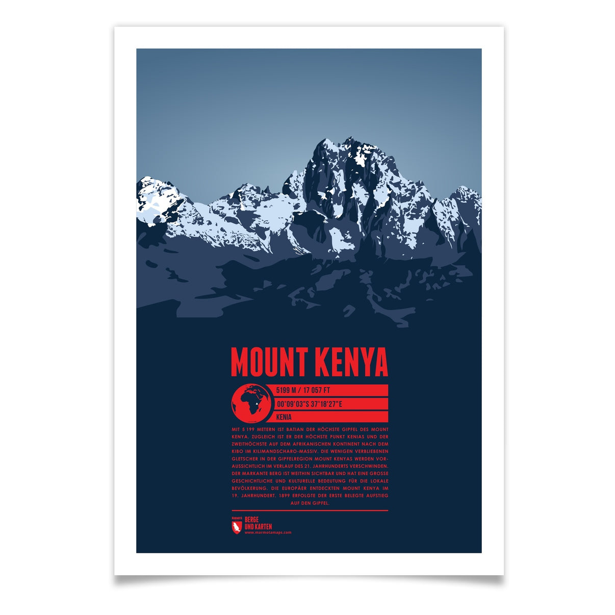Mount Kenya als illustrierter Druck von Marmota Maps (5199 m)