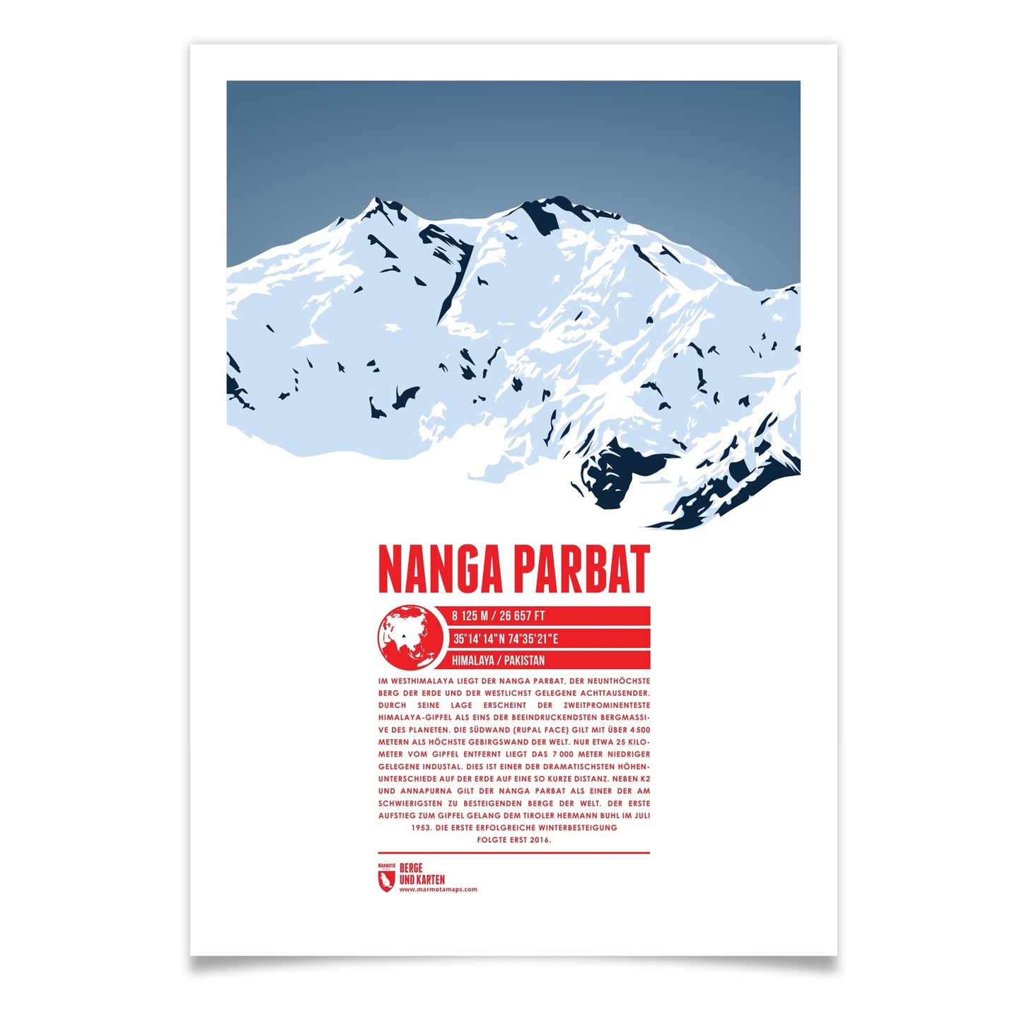 Nanga Parbat als illustrierter Druck von Marmota Maps (8125 m, Himalaya)