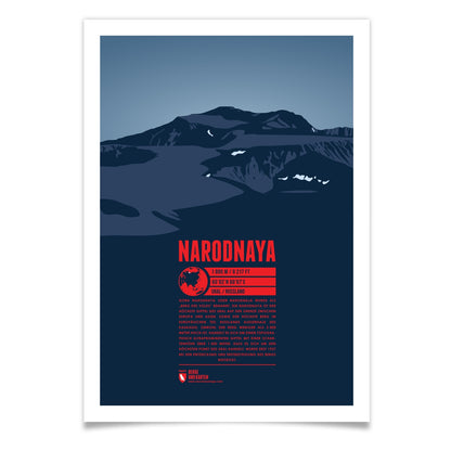 Narodnaya als illustrierter Druck von Marmota Maps (1895 m, Ural)