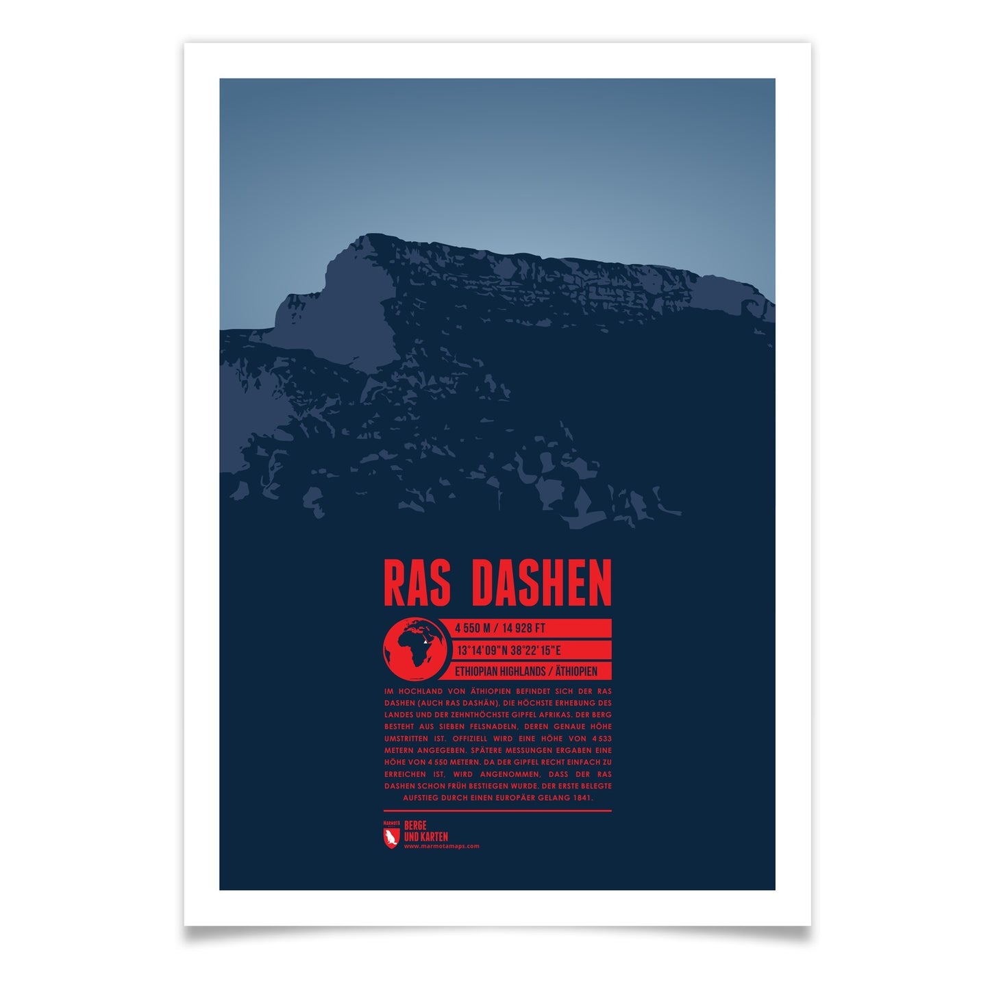 Ras Dashen als illustrierter Druck von Marmota Maps (4550 m, Hochland von Äthiopien)
