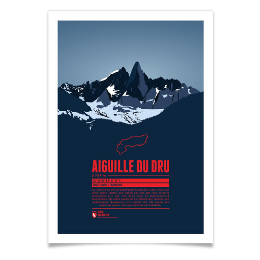 Aiguille du Dru als illustrierter Druck von Marmota Maps (3754 m, Grajische Alpen)