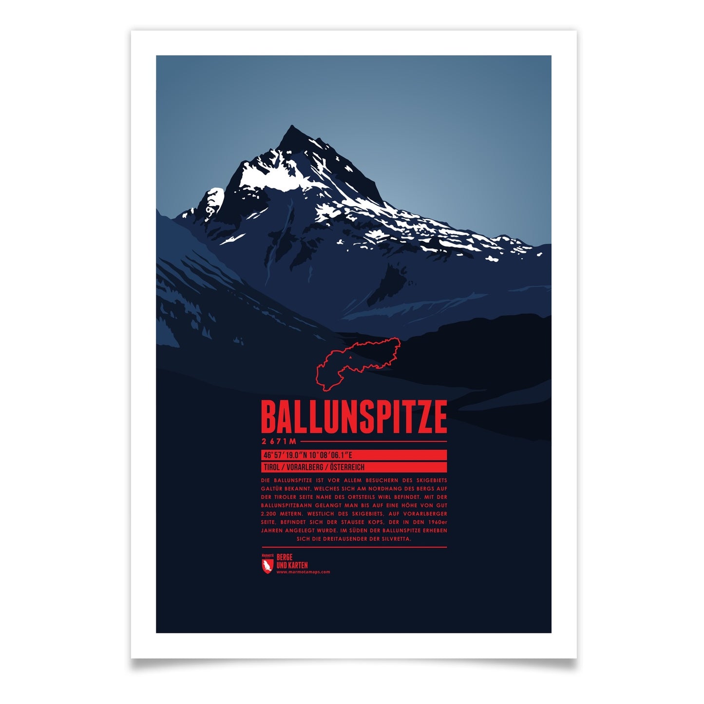 Ballunspitze als illustrierter Druck von Marmota Maps (2671 m, Silvretta)
