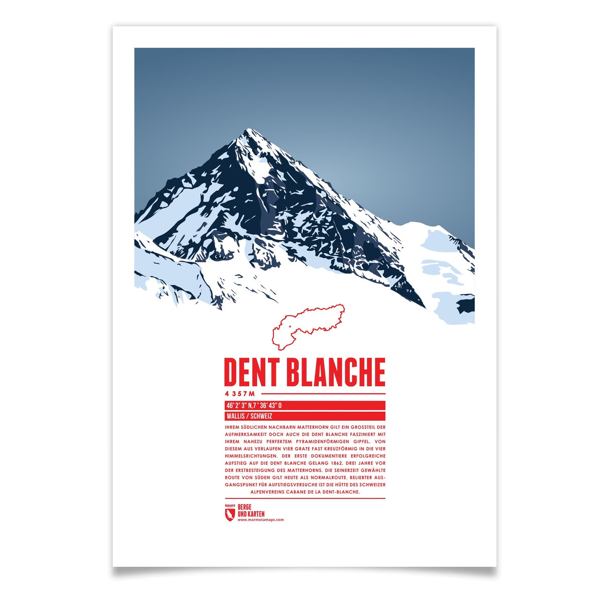 Dent Blanche als illustrierter Druck von Marmota Maps (4357 m, Walliser Alpen)
